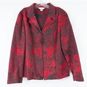 Christopher & Banks Chenille Brocade Full Zip Jacket Womens Large Red Whimsigoth